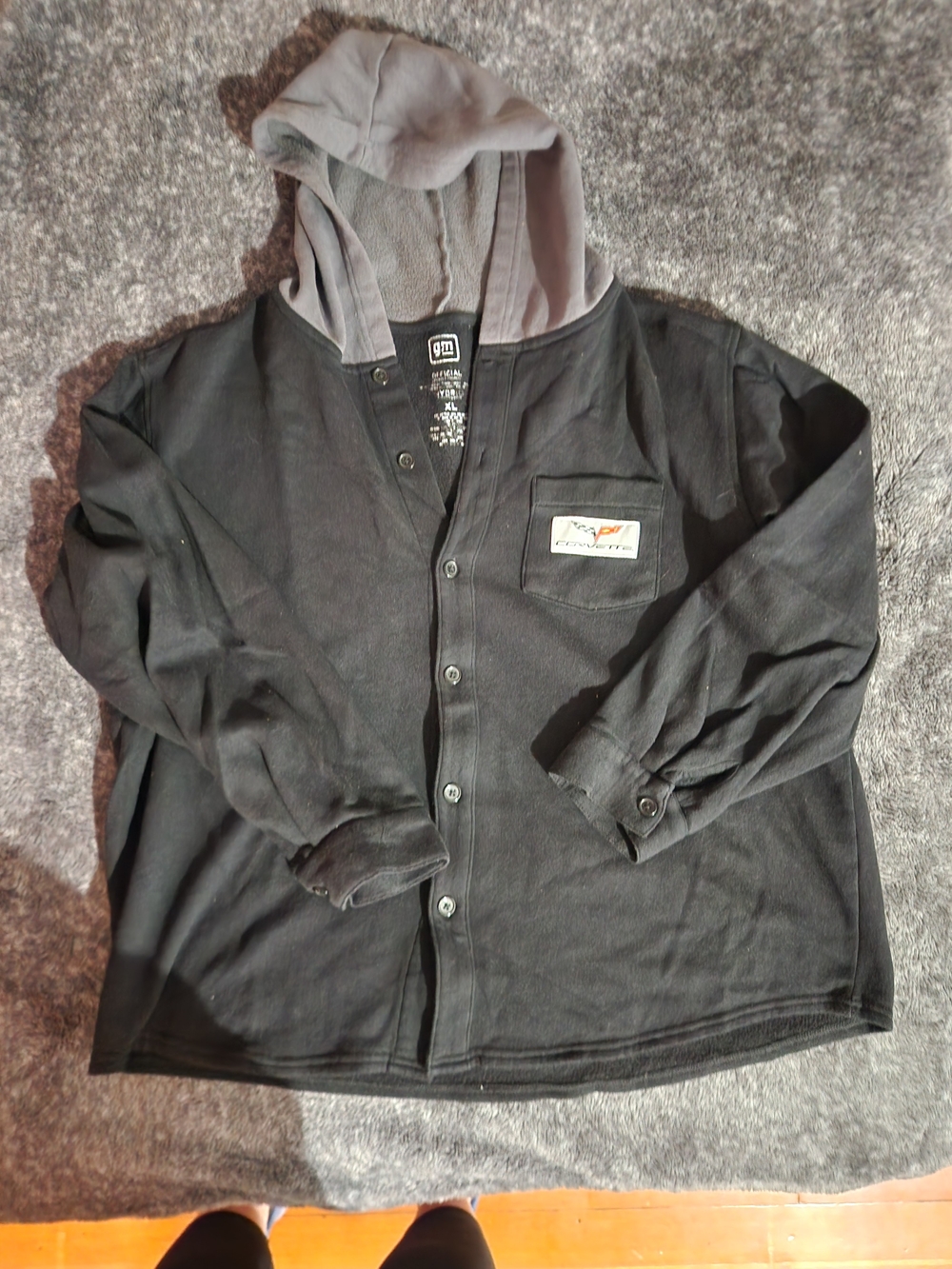 Workwear Hooded Button-Up Shirt Jacket in Black - GM Brand